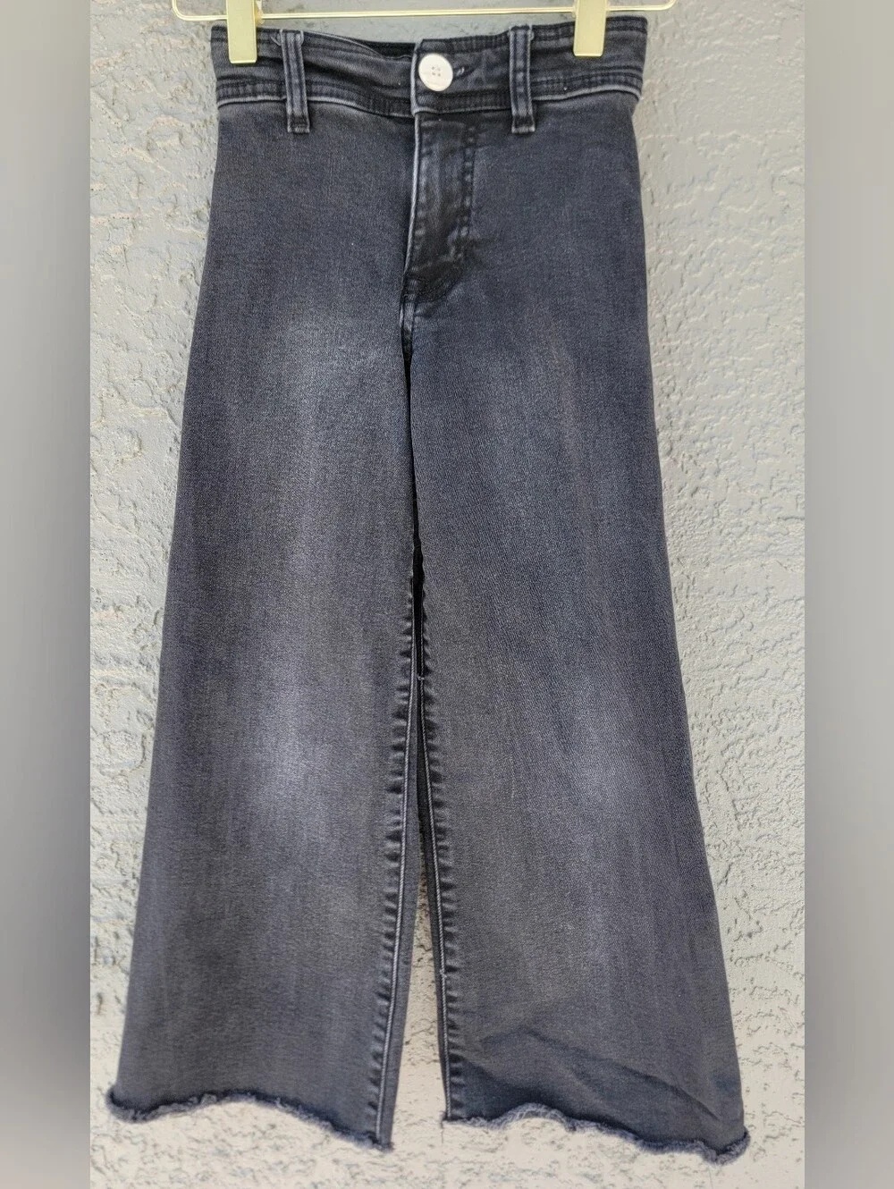 Zara Girls Size 6 Black Wide Leg High Rise Raw Hem Jeans back to school